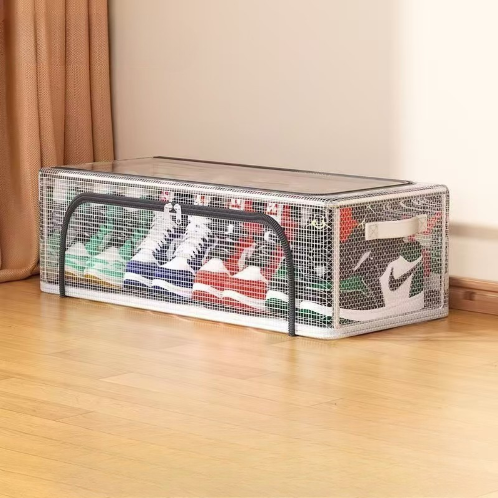 Cutie Depozitare Incaltaminte, Cadru din Otel, Inchidere cu Fermoar, din PVC