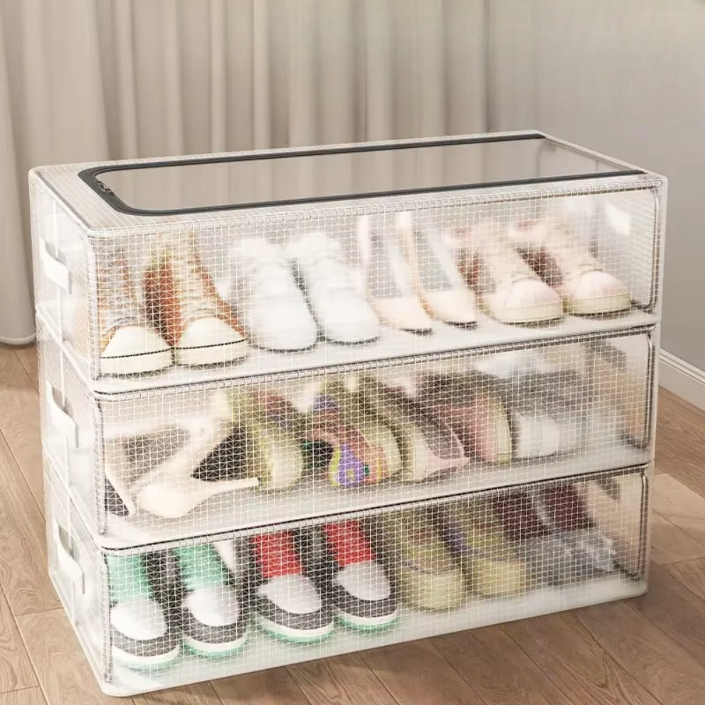 Cutie Depozitare Incaltaminte, Cadru din Otel, Inchidere cu Fermoar, din PVC