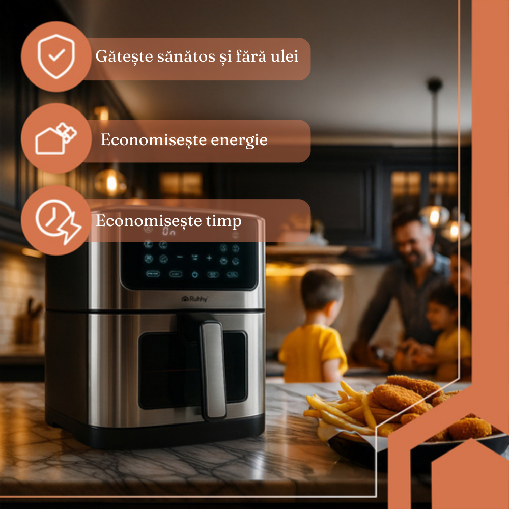 Friteuza cu Aer cald, Airfryer XXL, 10 Programe, 8L, Fara Ulei, Afisaj Led