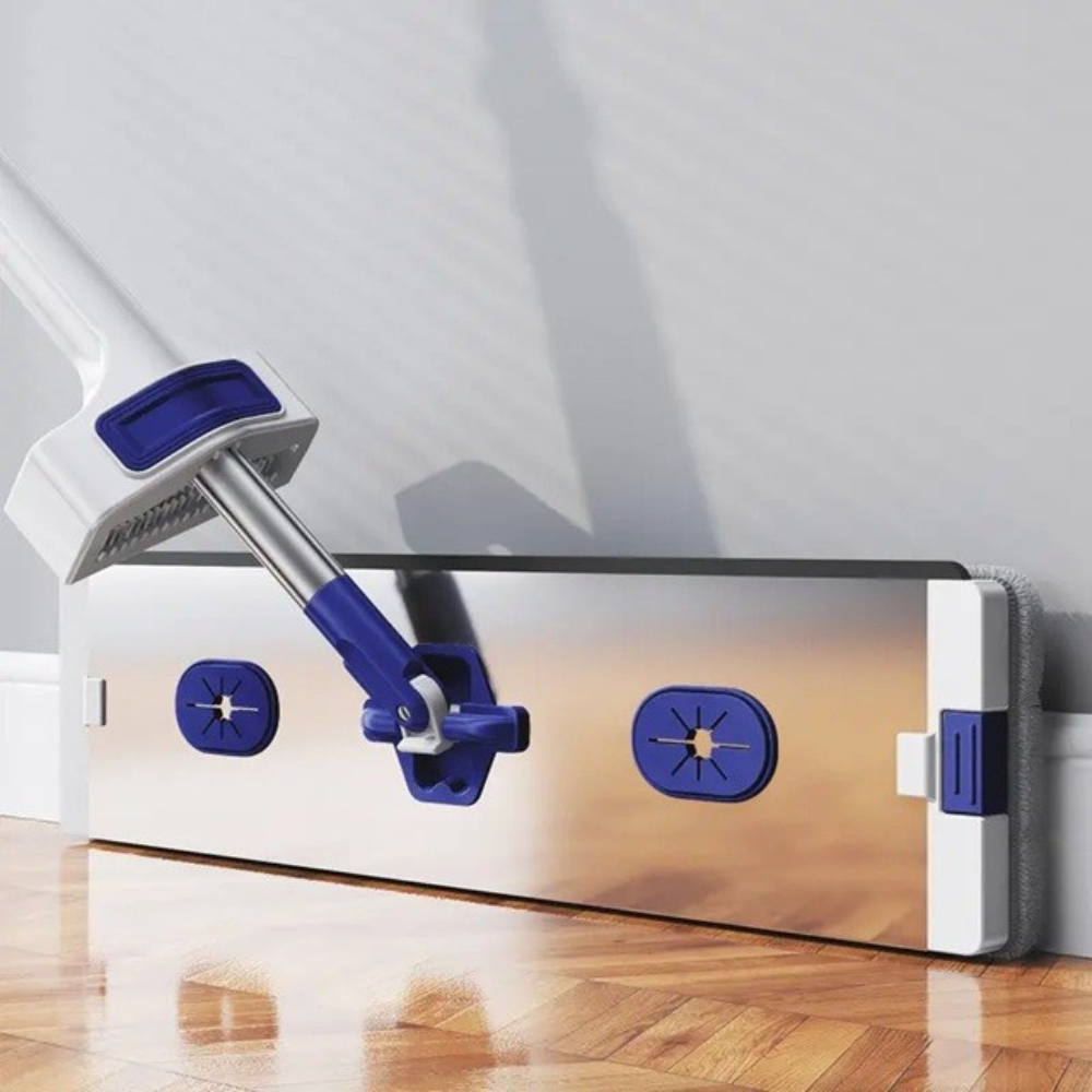 Mop Plat cu Galeata Pliabila, Sistem Stoarcere, 2 Rezerve Microfibra, Tija Telescopica