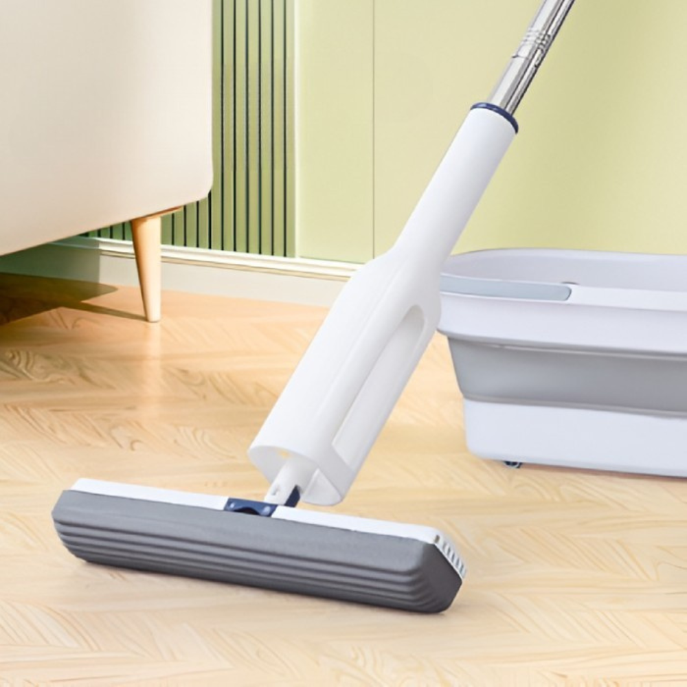 Set Mop Telescopic cu Galeata Pliabila, Burete Bumbac, Tija Reglabila, Sistem Stoarcere