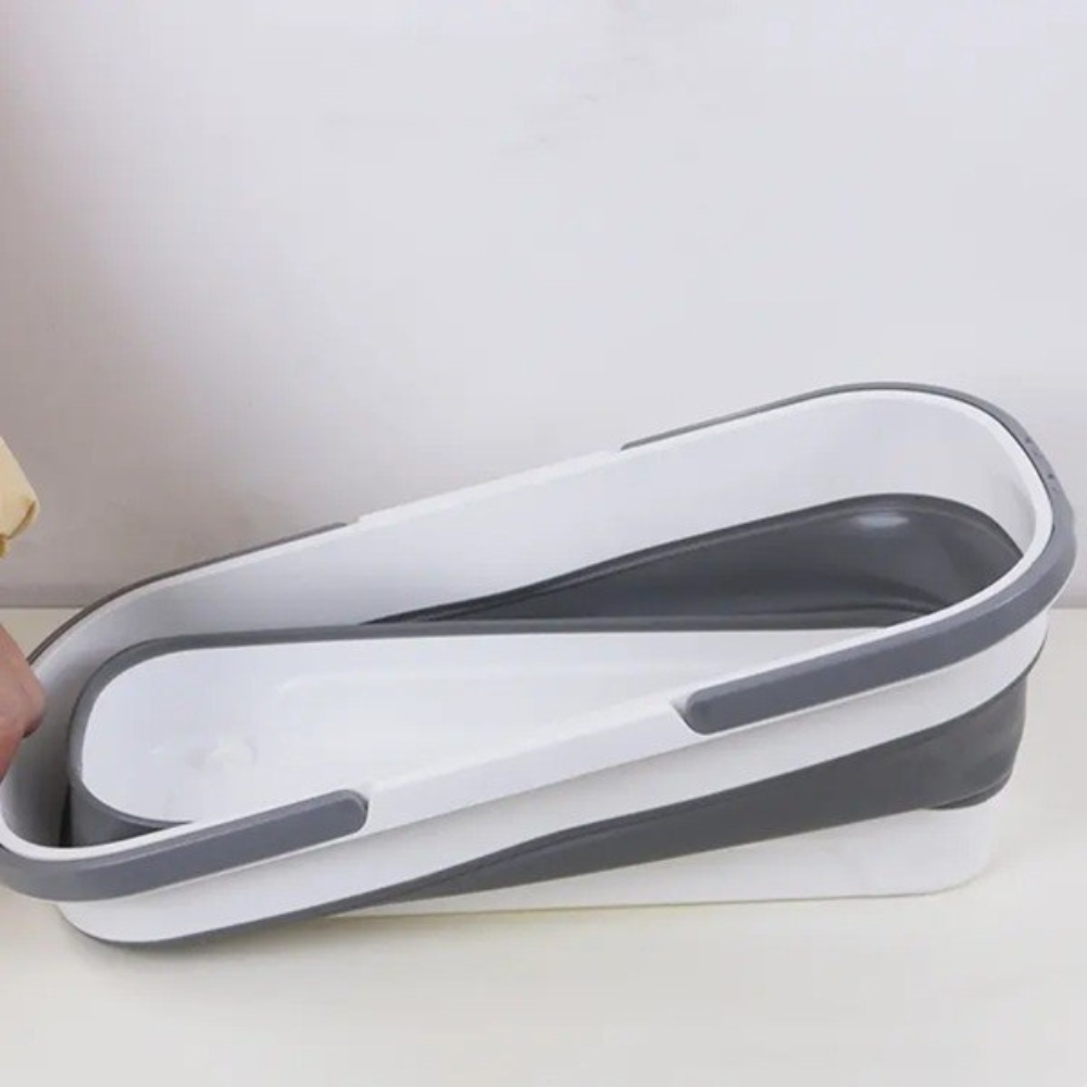 Mop Plat cu Galeata Pliabila, Sistem Stoarcere, 2 Rezerve Microfibra, Tija Telescopica