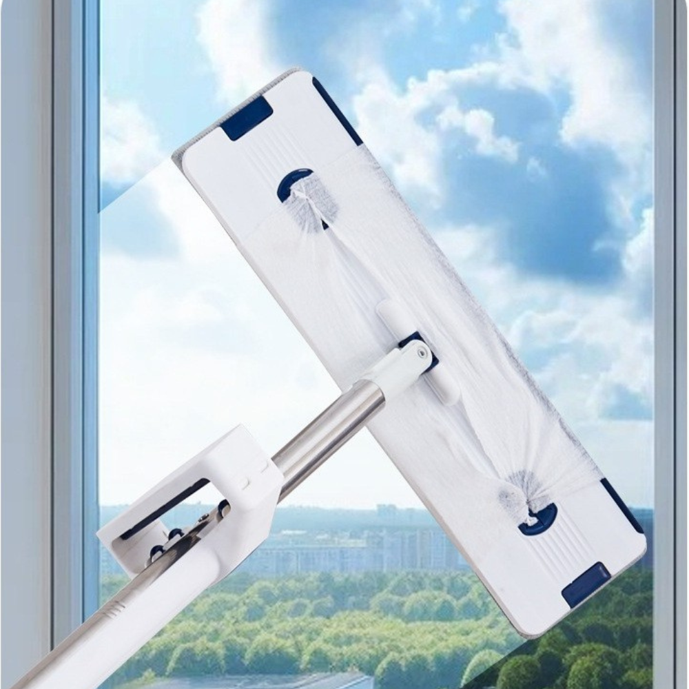 Mop Plat cu Galeata Pliabila, Sistem Stoarcere, 2 Rezerve Microfibra, Tija Telescopica