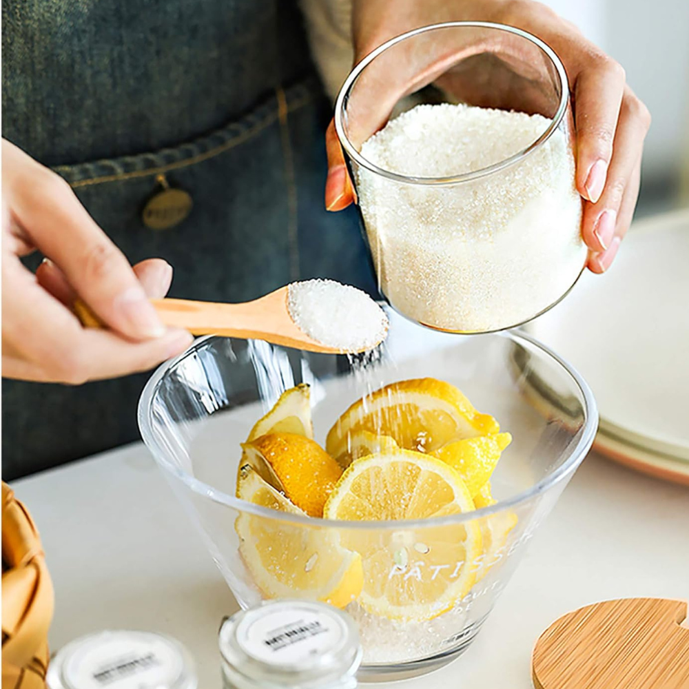 Комплект от 3 кутии за подправки, бамбукова поставка, лъжичка включена, стъкло