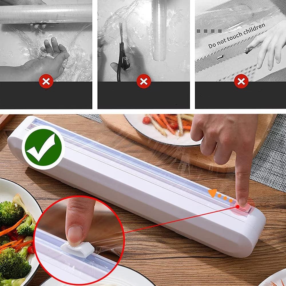Cling Film Dispenser, Manual, Cutting Blade, Sliding Button, Suction Cups, 37cmx6.5cmx5cm, White