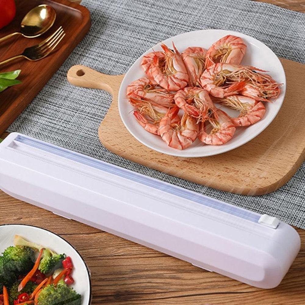 Cling Film Dispenser, Manual, Cutting Blade, Sliding Button, Suction Cups, 37cmx6.5cmx5cm, White