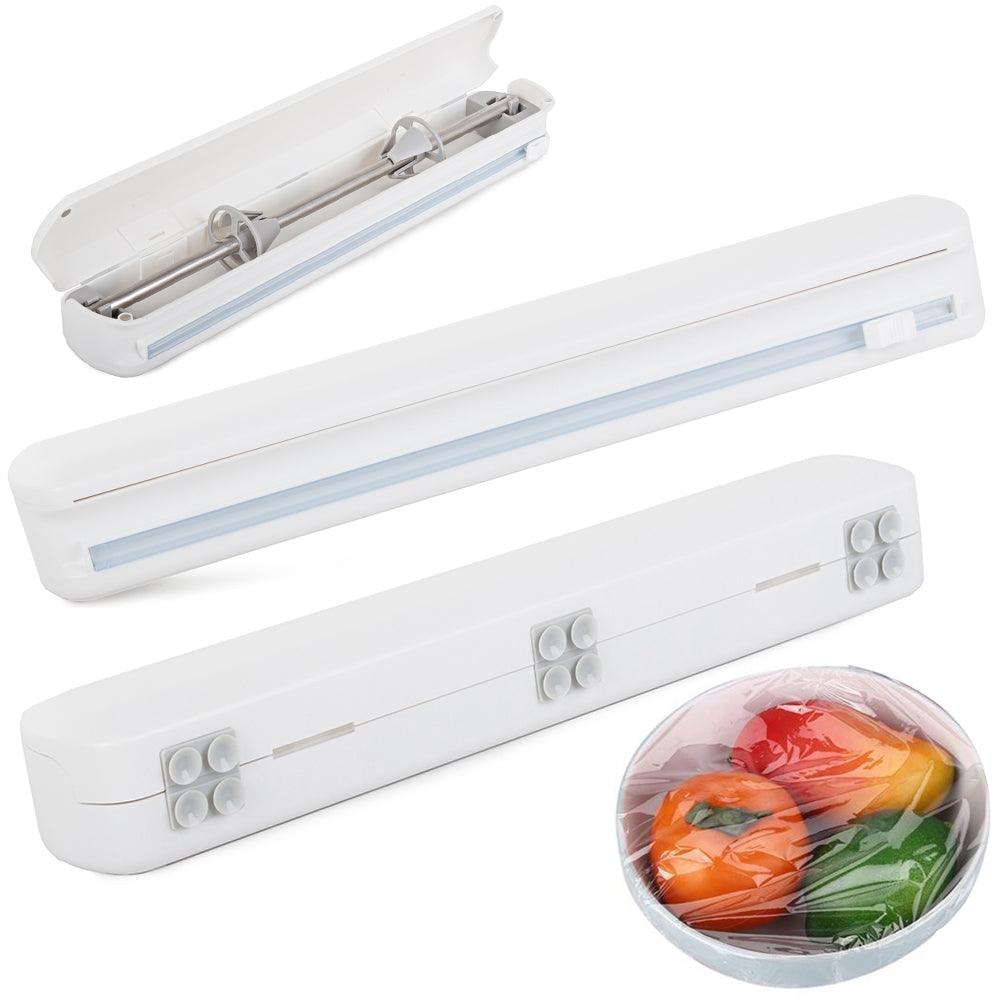 Cling Film Dispenser, Manual, Cutting Blade, Sliding Button, Suction Cups, 37cmx6.5cmx5cm, White