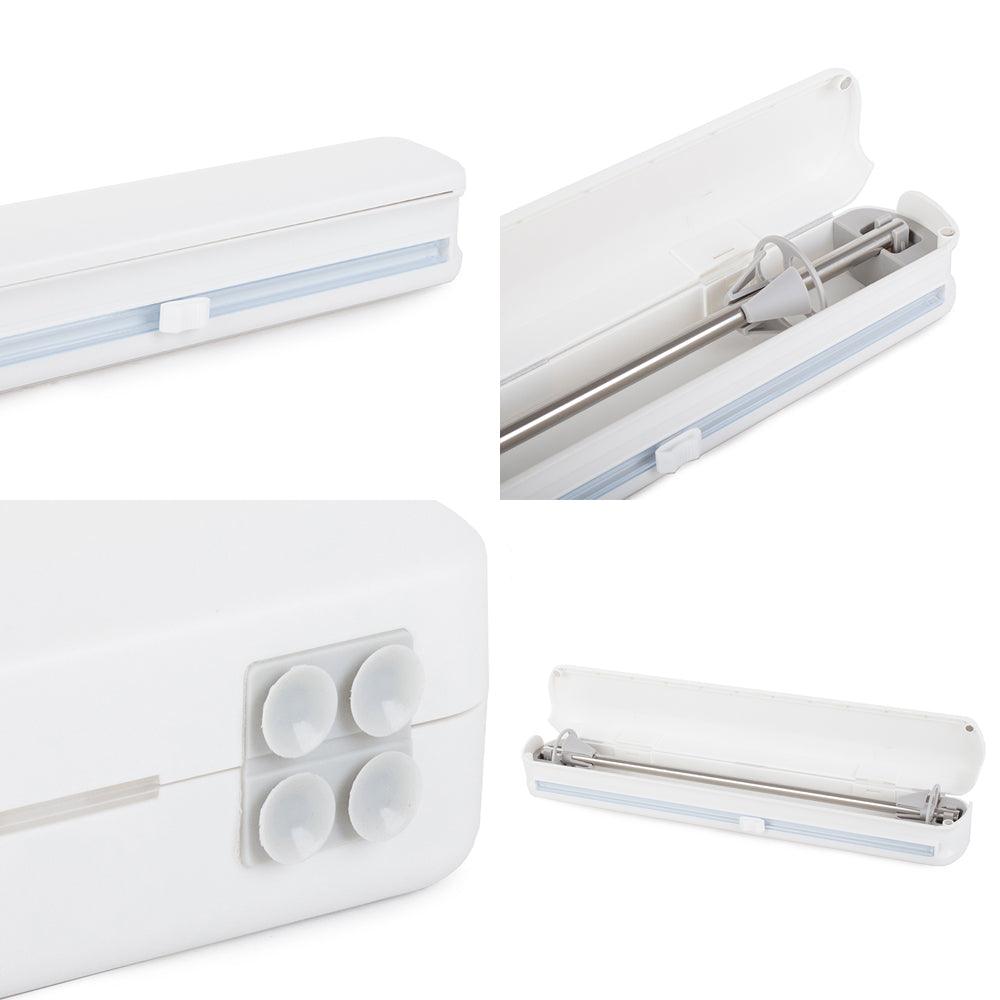 Cling Film Dispenser, Manual, Cutting Blade, Sliding Button, Suction Cups, 37cmx6.5cmx5cm, White
