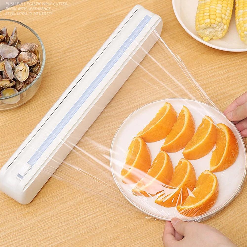 Cling Film Dispenser, Manual, Cutting Blade, Sliding Button, Suction Cups, 37cmx6.5cmx5cm, White