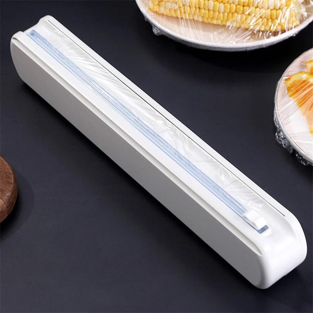 Cling Film Dispenser, Manual, Cutting Blade, Sliding Button, Suction Cups, 37cmx6.5cmx5cm, White