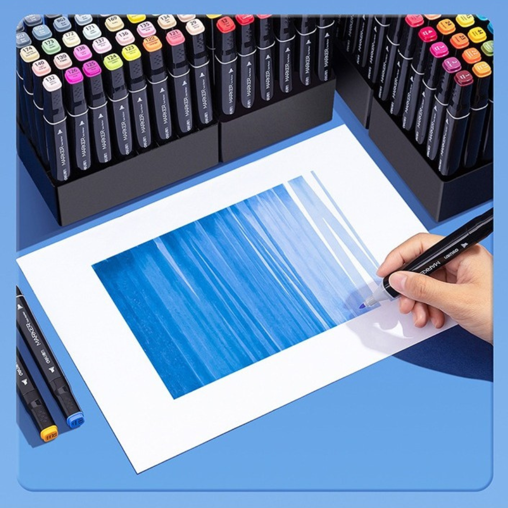 Set Markere + Carte de Colorat CADOU, pe Baza de Ulei, Varf Dublu, Culori Intense, Geanta de Depozitare