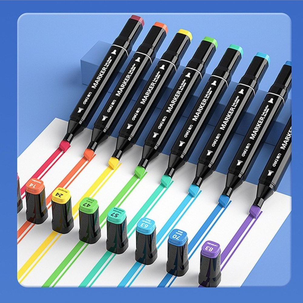 Set Markere + Carte de Colorat CADOU, pe Baza de Ulei, Varf Dublu, Culori Intense, Geanta de Depozitare