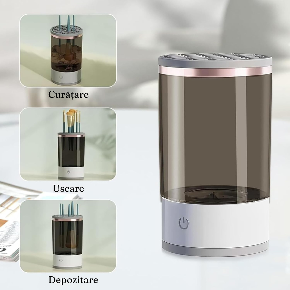 Почистващ препарат за четки за грим, преносим, 7000 об/мин, с вибрация, USB зареждане, бял