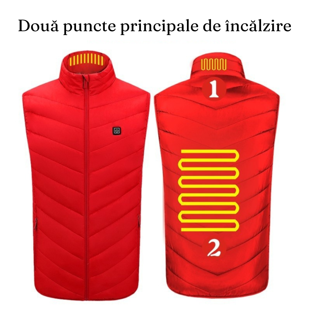 Vesta cu Incalzire, Umplutura de Bumbac, Incarcare USB, M-XXXL