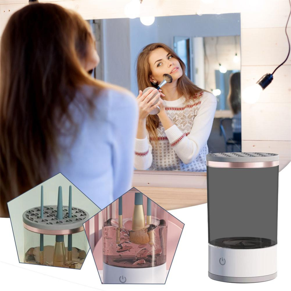 Почистващ препарат за четки за грим, преносим, 7000 об/мин, с вибрация, USB зареждане, бял