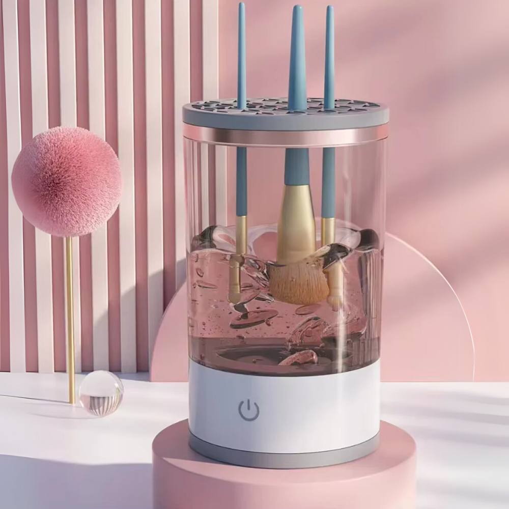 Почистващ препарат за четки за грим, преносим, 7000 об/мин, с вибрация, USB зареждане, бял