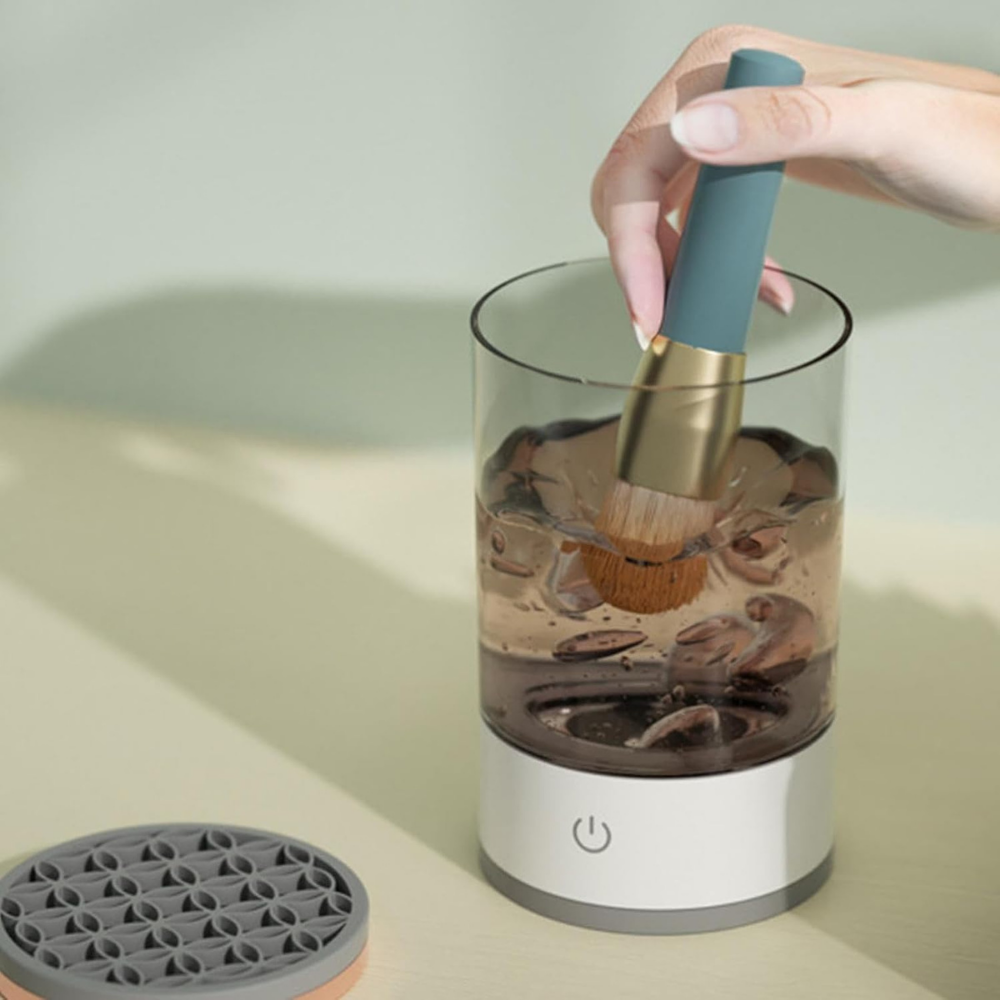 Почистващ препарат за четки за грим, преносим, 7000 об/мин, с вибрация, USB зареждане, бял