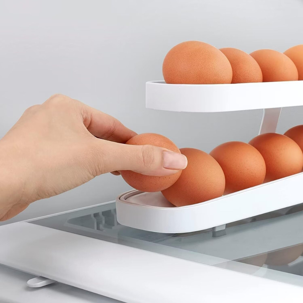 Egg Holder, Two Tier, Space Saving, Compact, White