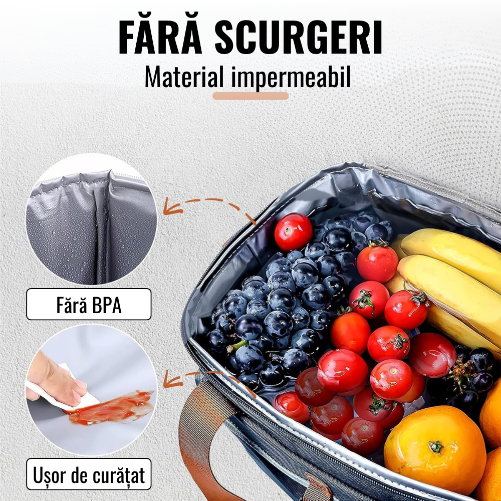 Термо чанта за обяд, 2 отделения, водоустойчива, странични джобове, презрамка, 25.5x18x30см