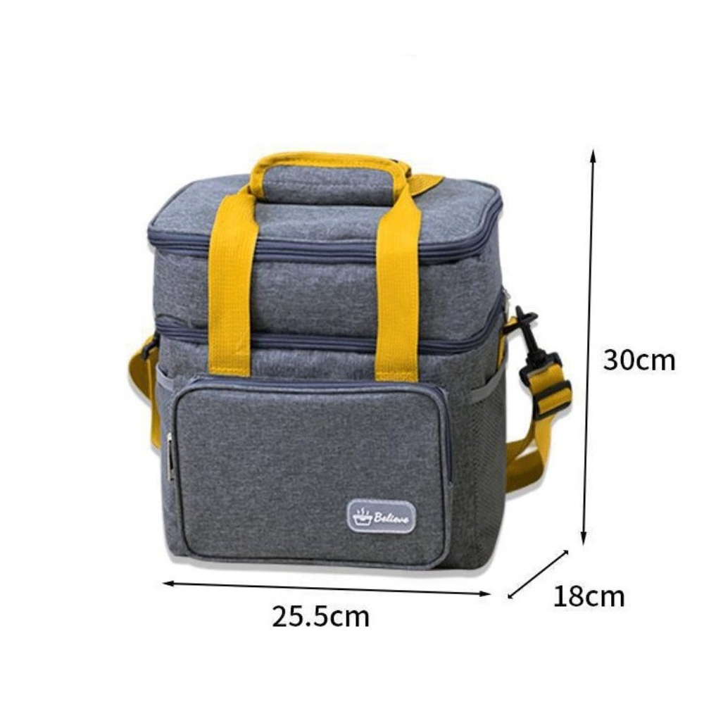 Термо чанта за обяд, 2 отделения, водоустойчива, странични джобове, презрамка, 25.5x18x30см