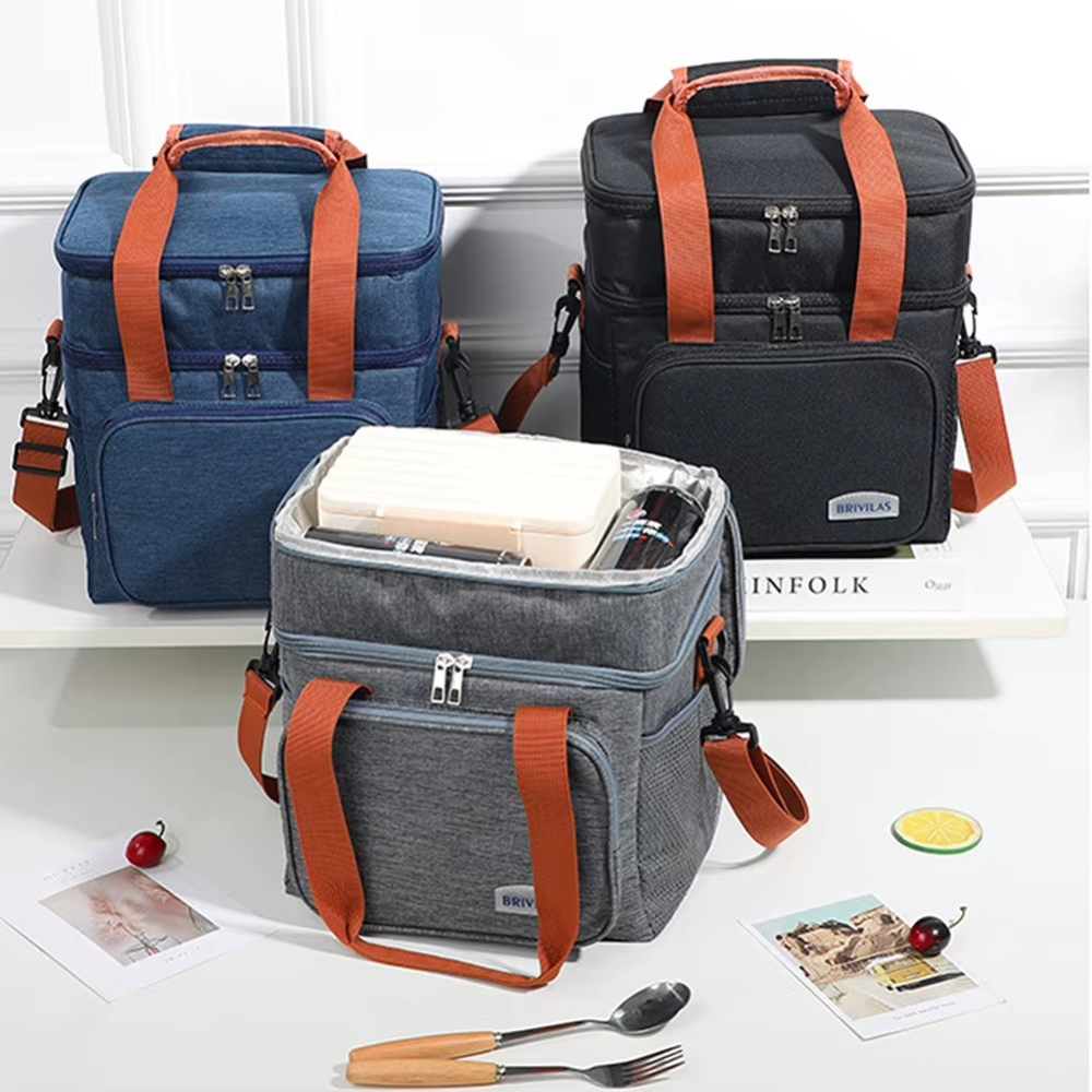 Термо чанта за обяд, 2 отделения, водоустойчива, странични джобове, презрамка, 25.5x18x30см
