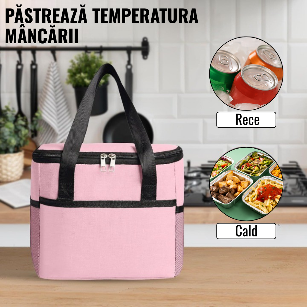 Термо чанта за обяд, 24x18x21 см, водоустойчива, странични джобове