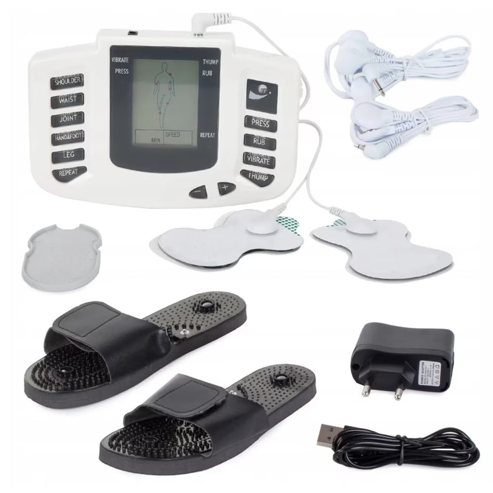 Electrostimulation Device Set, 4 Electrodes, Massager, Full Body, 9 Programs, LCD Screen, Toning, White