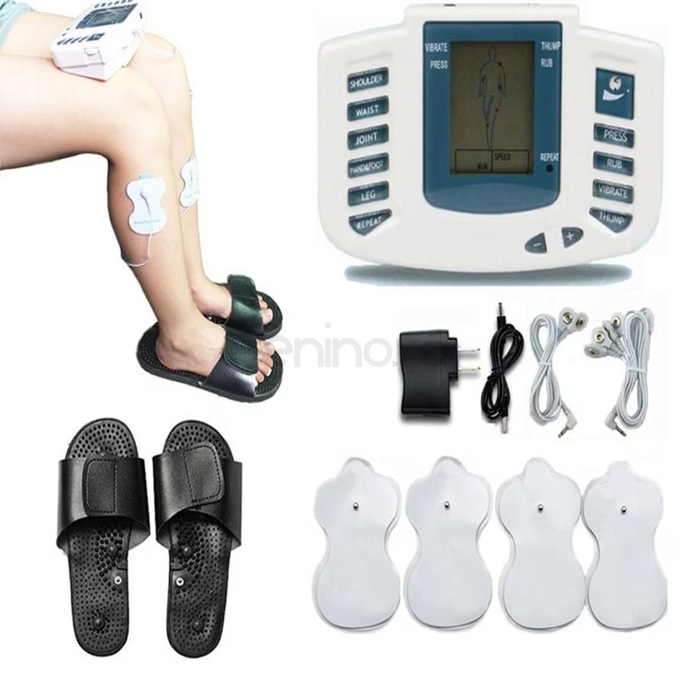 Electrostimulation Device Set, 4 Electrodes, Massager, Full Body, 9 Programs, LCD Screen, Toning, White