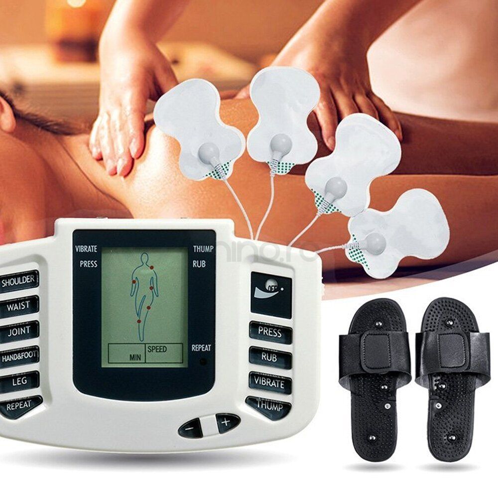 Electrostimulation Device Set, 4 Electrodes, Massager, Full Body, 9 Programs, LCD Screen, Toning, White