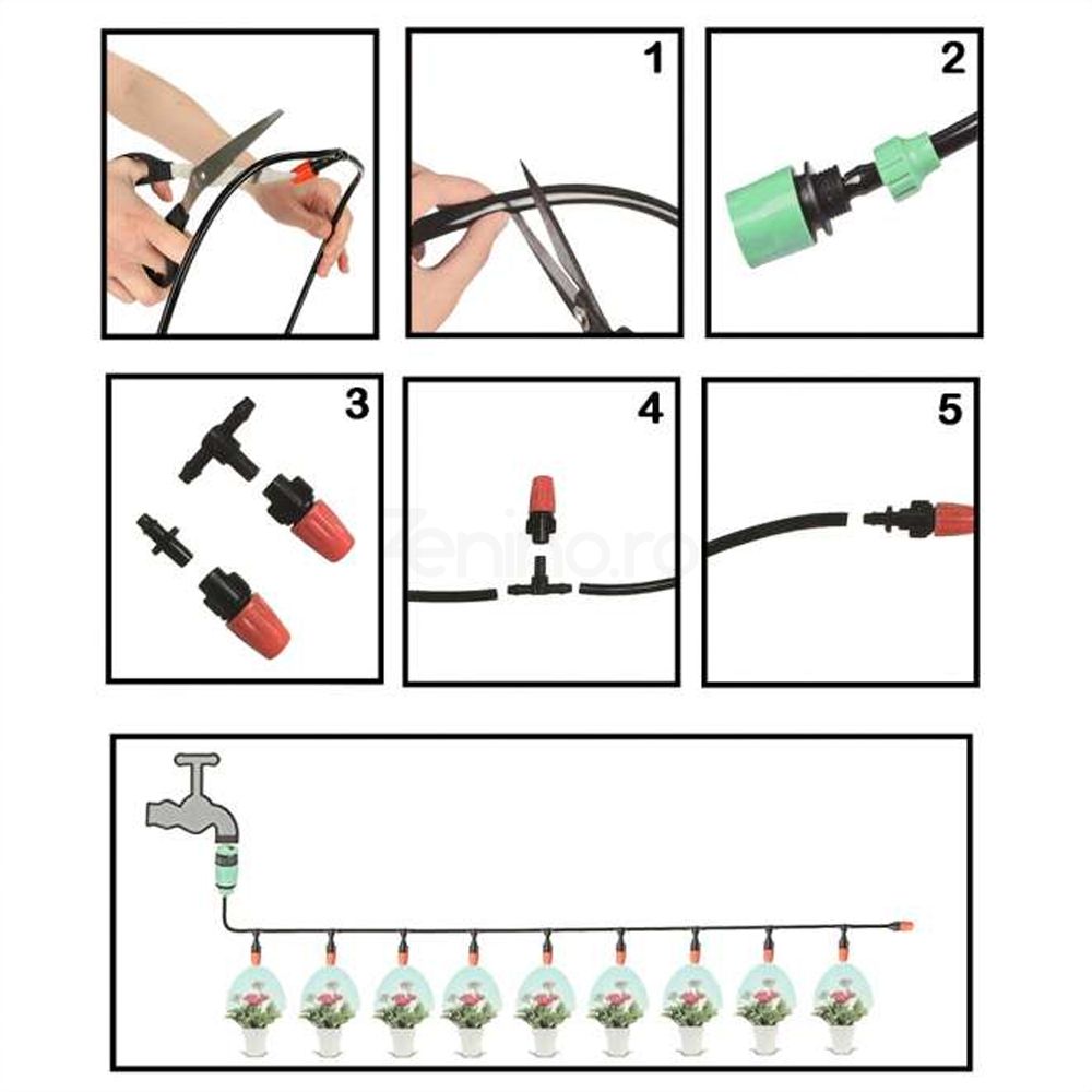 Sistem de Irigare, 10-20m, Duze Reglabile, pentru Gradina, Perdea de Apa