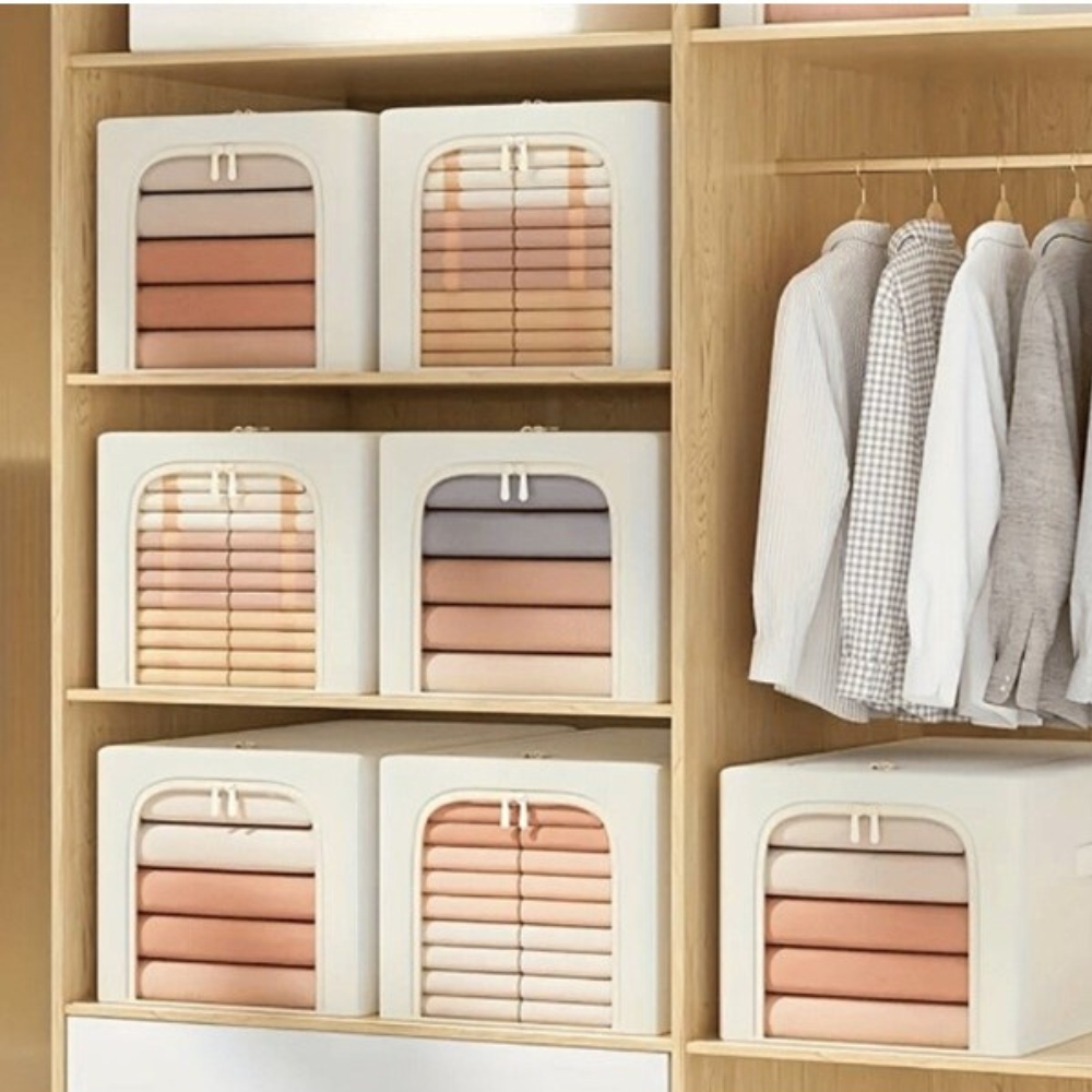 Cutie Depozitare Haine, In si Bumbac, Pliabil, Lavabil, Cadru de Otel