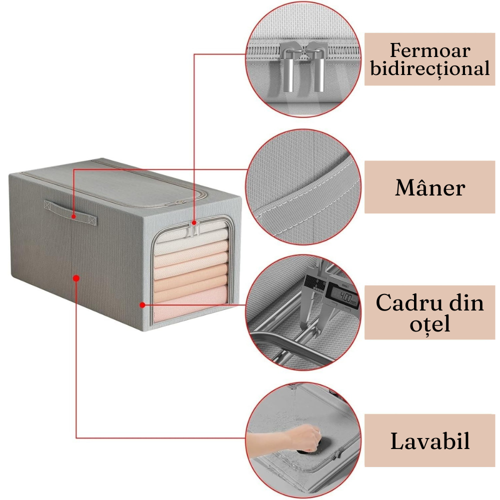 Cutie Depozitare Haine, In si Bumbac, Pliabil, Lavabil, Cadru de Otel