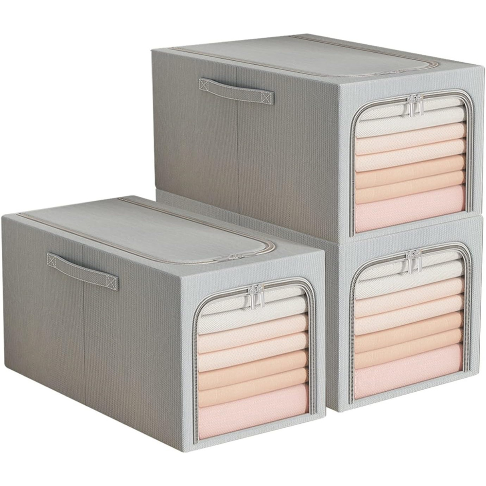 Cutie Depozitare Haine, In si Bumbac, Pliabil, Lavabil, Cadru de Otel