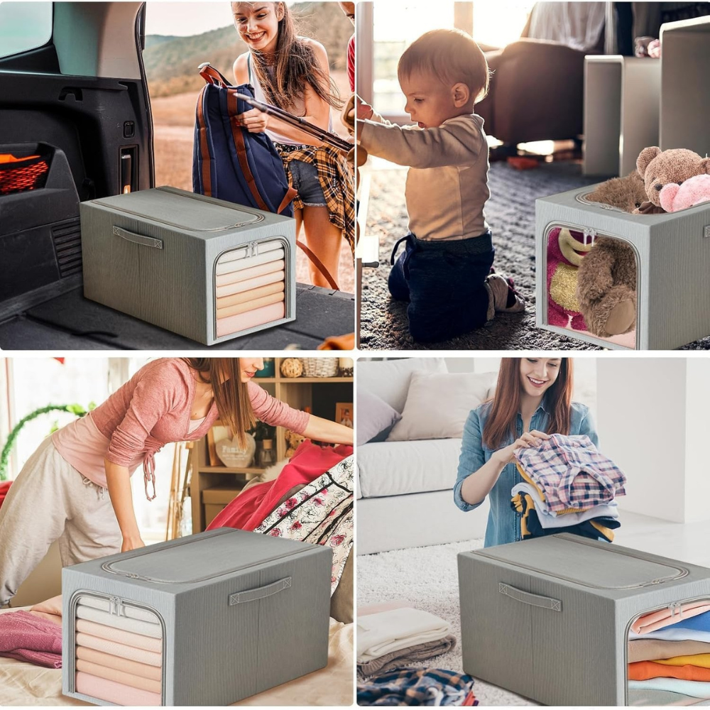 Cutie Depozitare Haine, In si Bumbac, Pliabil, Lavabil, Cadru de Otel