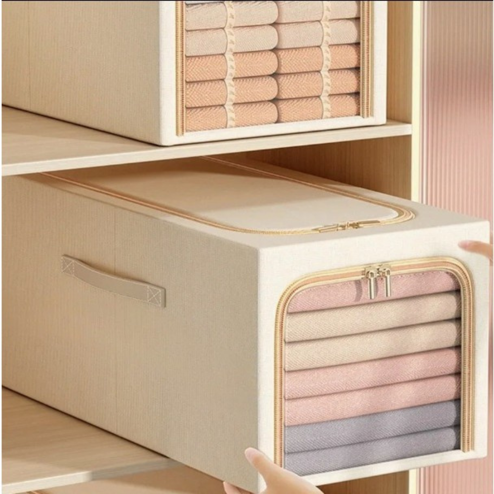 Cutie Depozitare Haine, In si Bumbac, Pliabil, Lavabil, Cadru de Otel