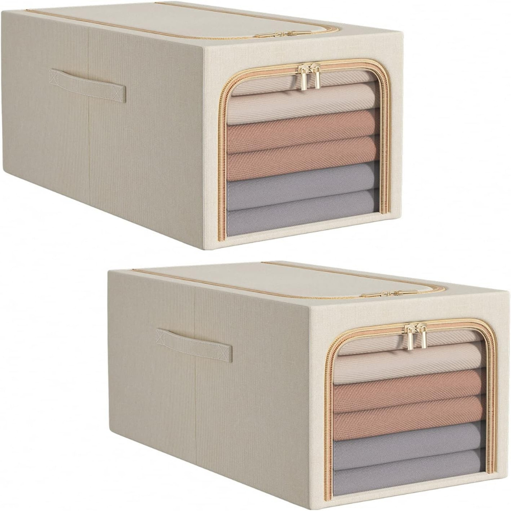 Cutie Depozitare Haine, In si Bumbac, Pliabil, Lavabil, Cadru de Otel