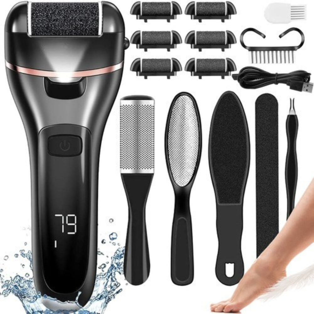 Pila Electrica pentru Calcaie, 6 Capete Abrazive, 2 Trepte de Viteza, Display LED