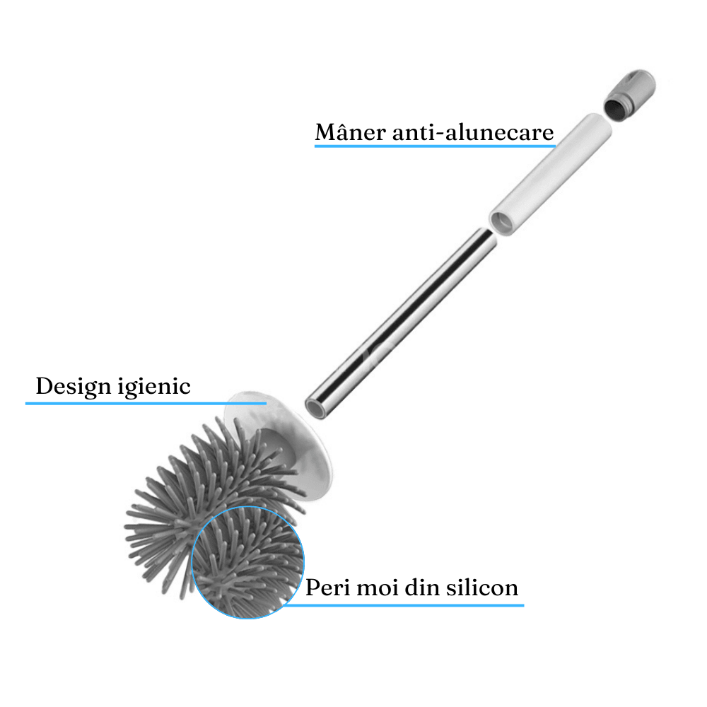2in1 Toilet Brush, Efficient Cleaning, Silicone Brush, Hygienic Container, Tile Brush, 42cm, White