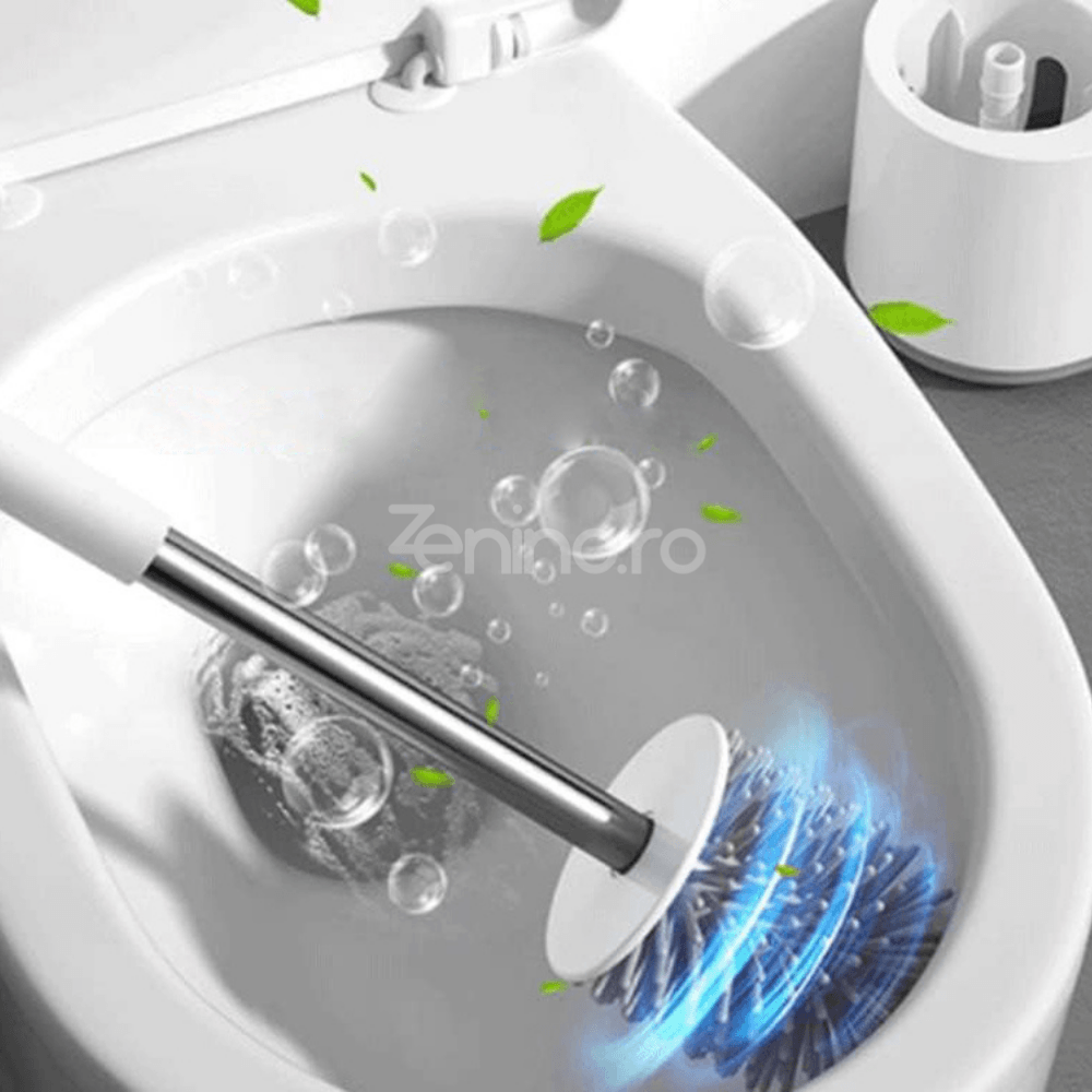 2in1 Toilet Brush, Efficient Cleaning, Silicone Brush, Hygienic Container, Tile Brush, 42cm, White