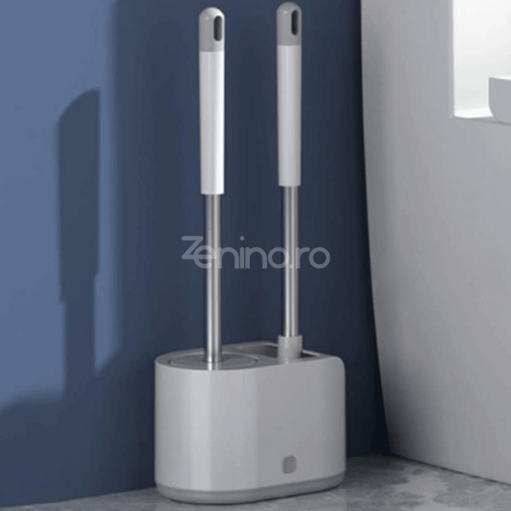 2in1 Toilet Brush, Efficient Cleaning, Silicone Brush, Hygienic Container, Tile Brush, 42cm, White