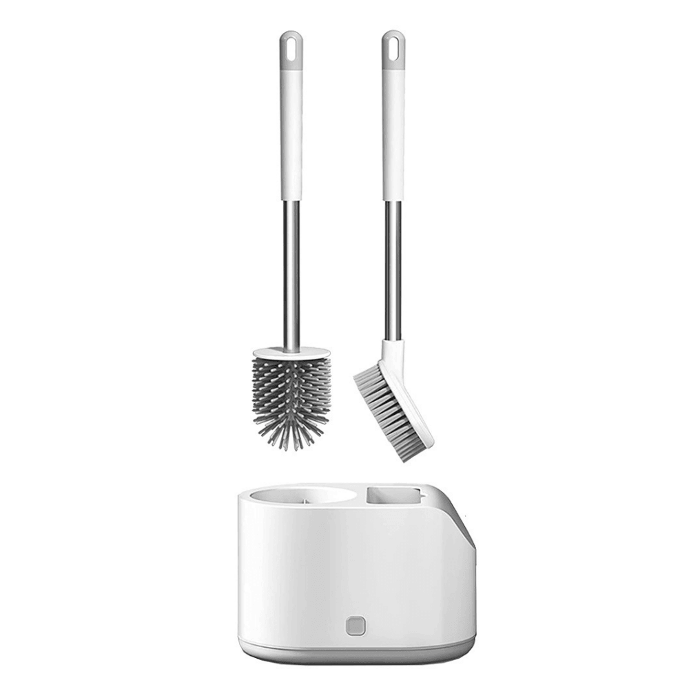 2in1 Toilet Brush, Efficient Cleaning, Silicone Brush, Hygienic Container, Tile Brush, 42cm, White