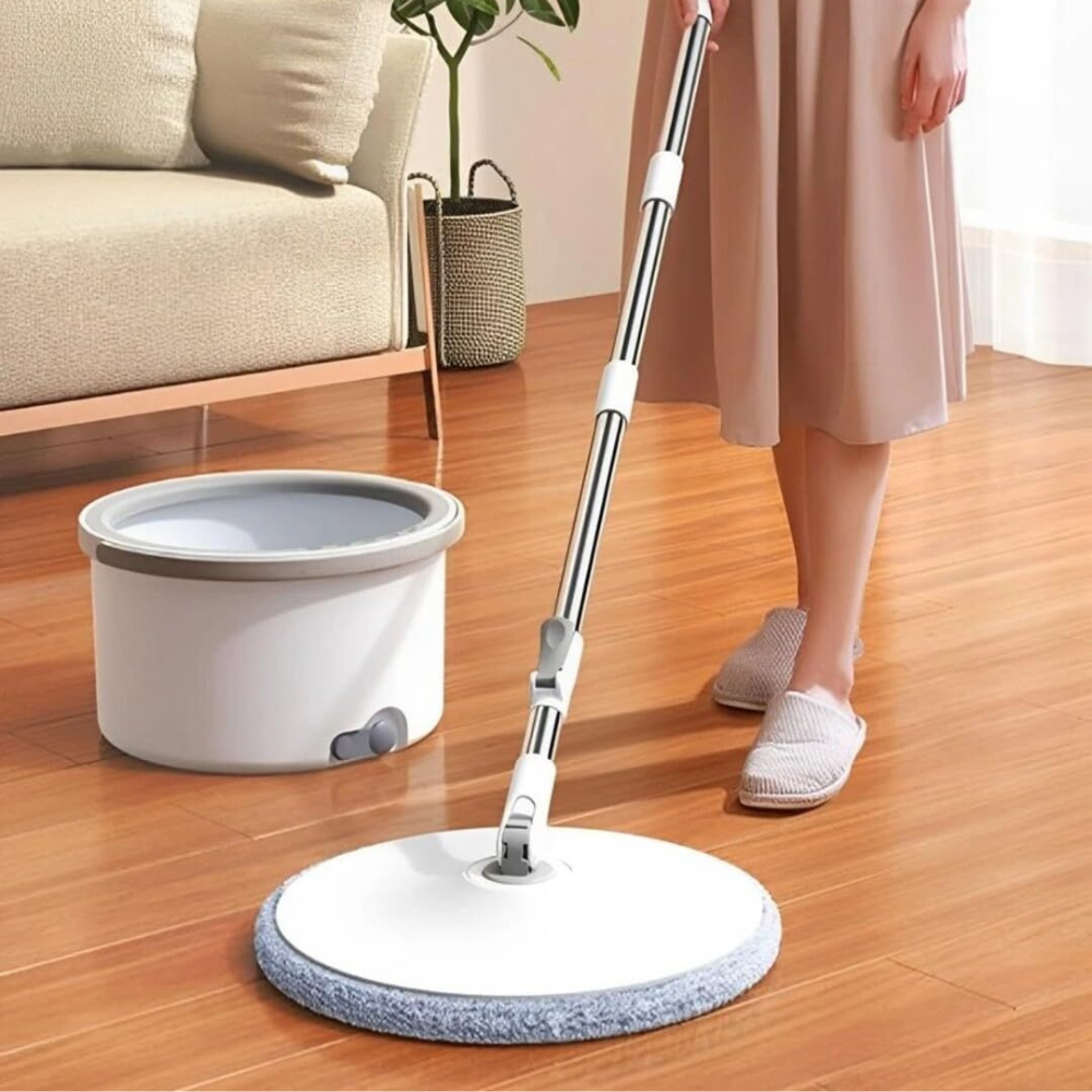 Mop Rotativ cu Galeata, 2 Rezerve Microfibra, Centrifuga, Tija Telescopica