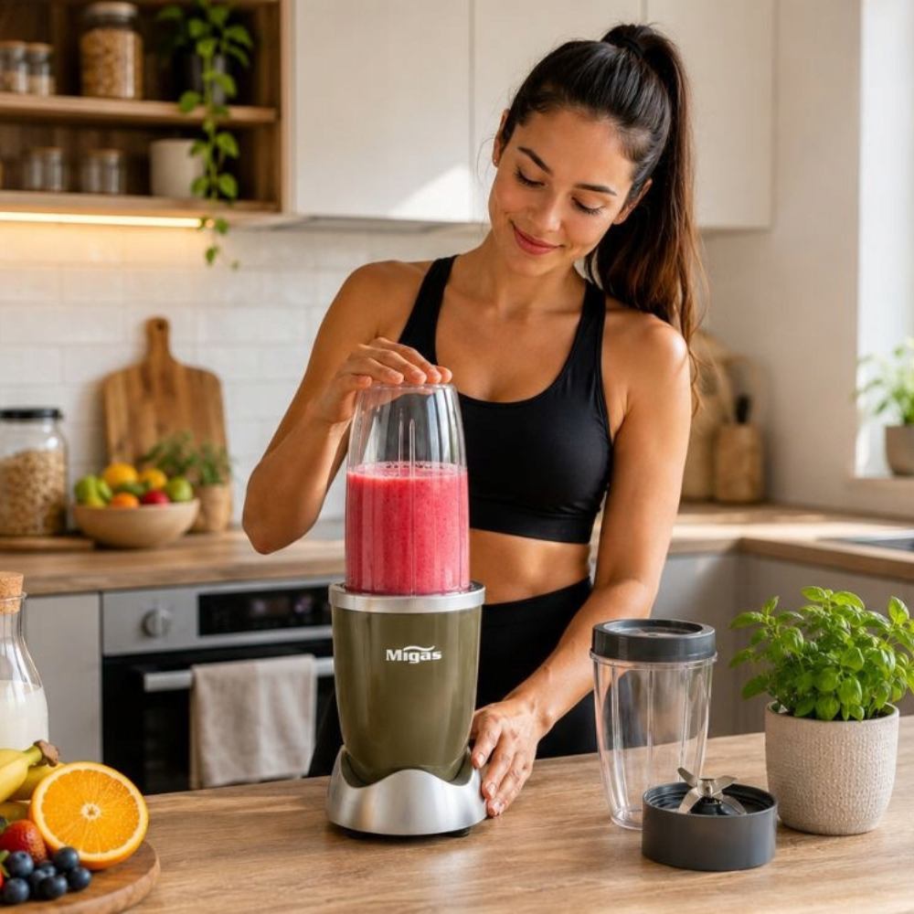Blender Smoothie, 600W, 3 Recipiente, 2 Tipuri de Lame, Zdrobeste Gheata