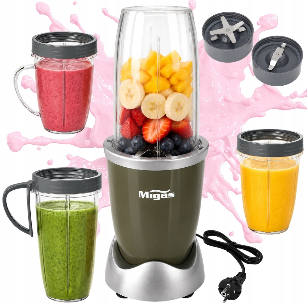Blender Smoothie, 600W, 3 Recipiente, 2 Tipuri de Lame, Zdrobeste Gheata