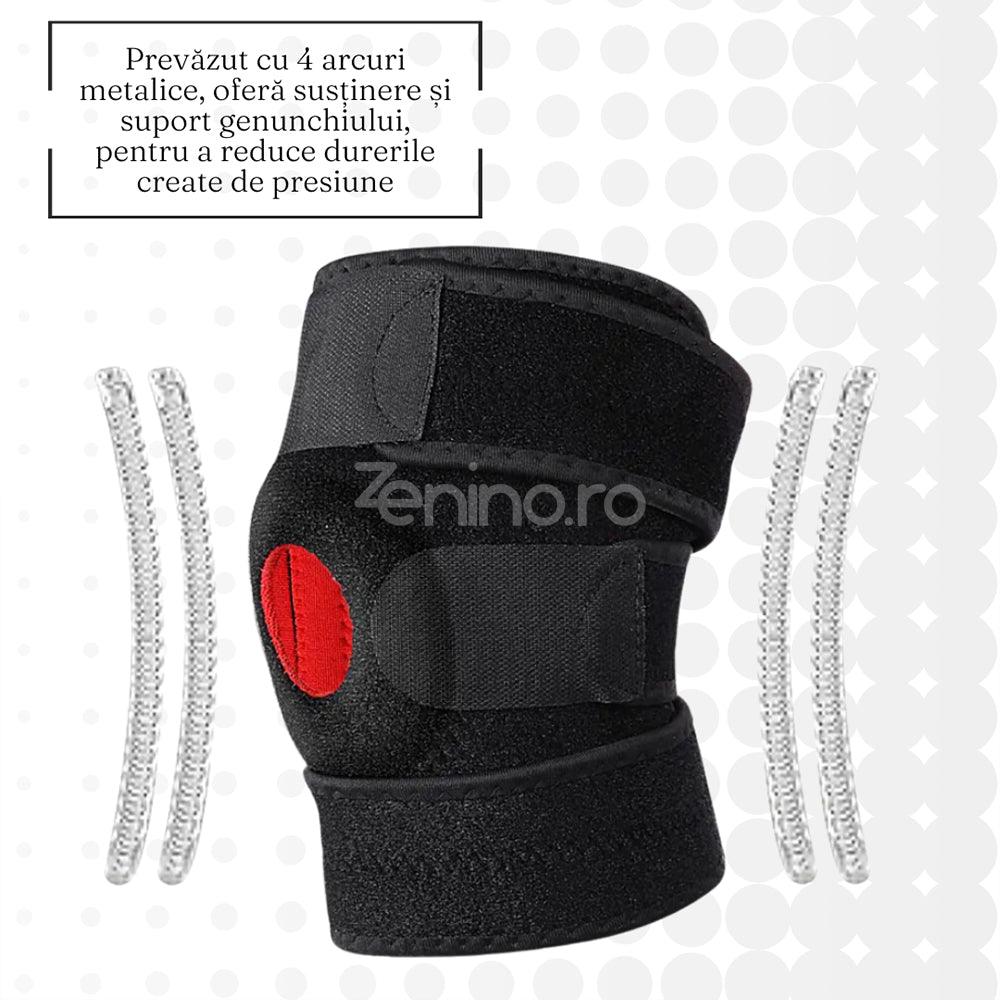 Knee Brace with 3 Attachments, Adjustable Straps, Universal Size, Velcro Attachment, EVA Sponge, Black/Red