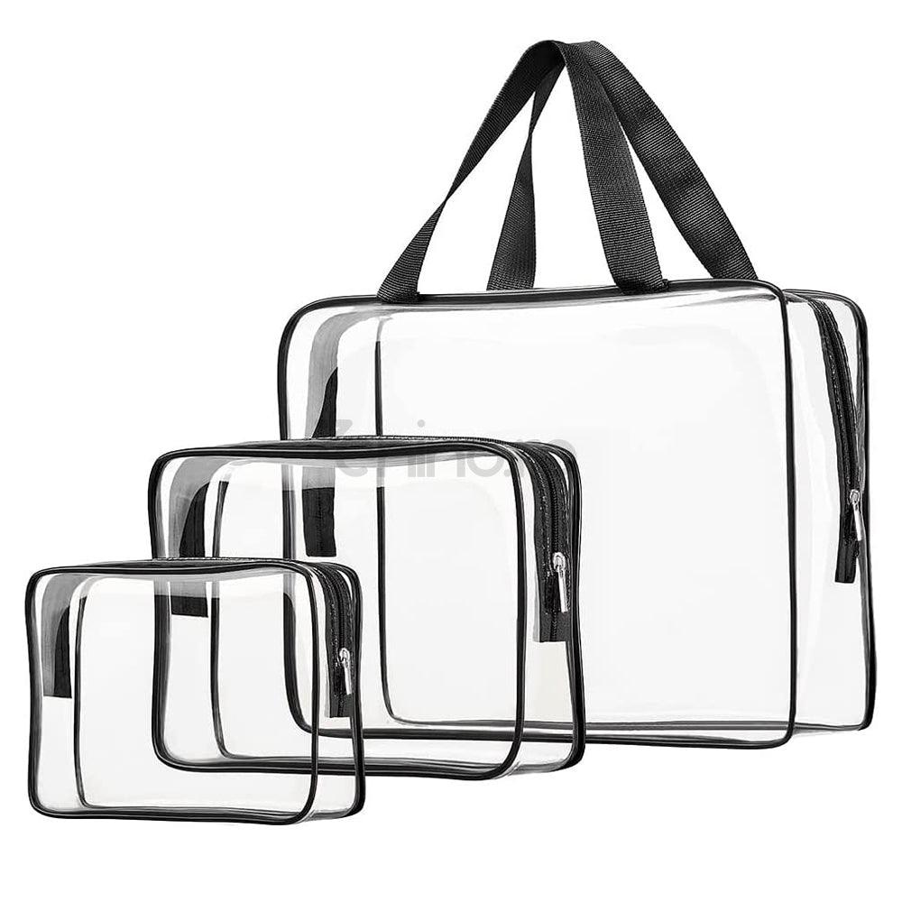 Комплект от 3 козметични чантички-органайзери, водоустойчиви, 3 различни размера, PVC, за пътуване, прозрачни