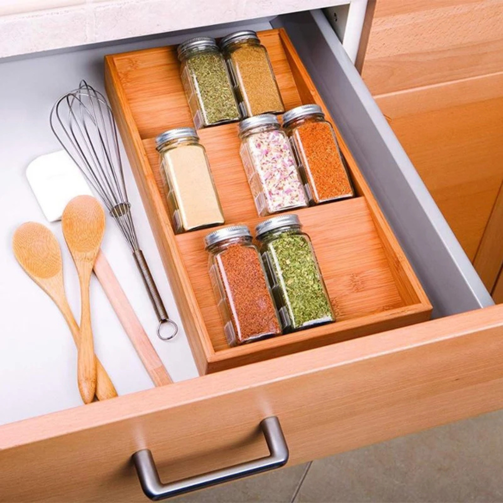 Spice Rack, Drawer, 3 Tiers, Bamboo