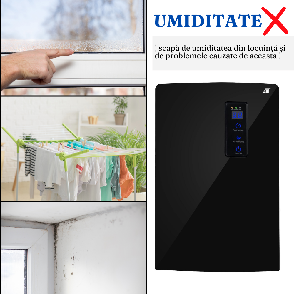 2in1 Dehumidifier, Purification Function, Coverage 30sqm, 1500ml Tank, 90W, Black