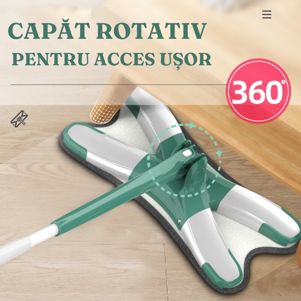 Микрофибърен моп, супер абсорбиращ, система за изстискване, телескопичен прът 140 см, въртене на 360 градуса