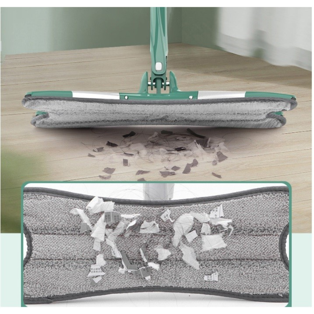 Микрофибърен моп, супер абсорбиращ, система за изстискване, телескопичен прът 140 см, въртене на 360 градуса